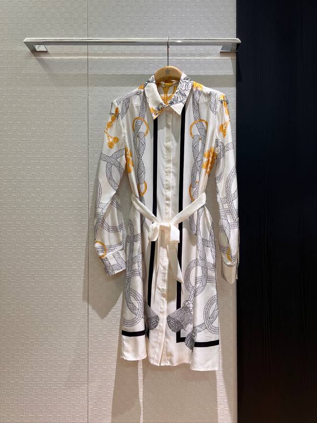 New style positioning printed silk twill silk dress heavy silk shirt dress with