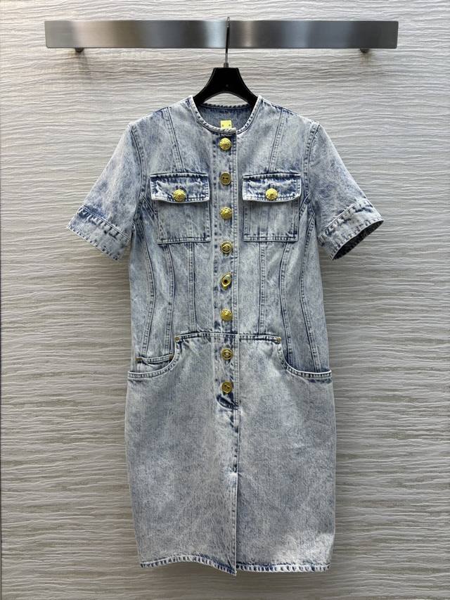 Sch's 25 spring and summer lock brand buttoned snowflake denim dress is casual a