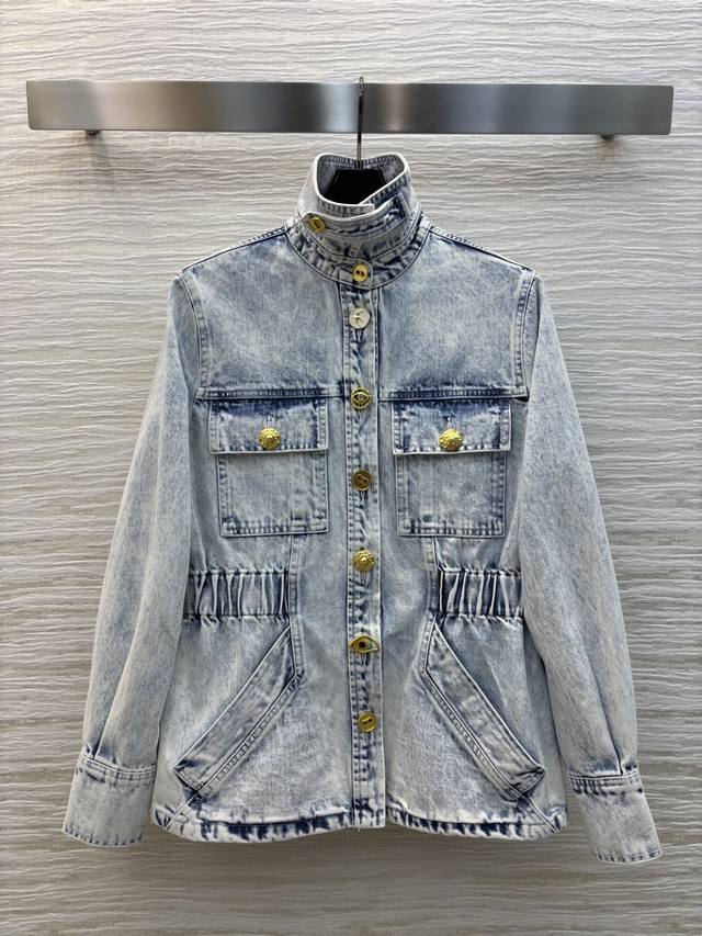 Sch's 25 spring and summer lock brand buttoned snowflake denim jacket Stand coll