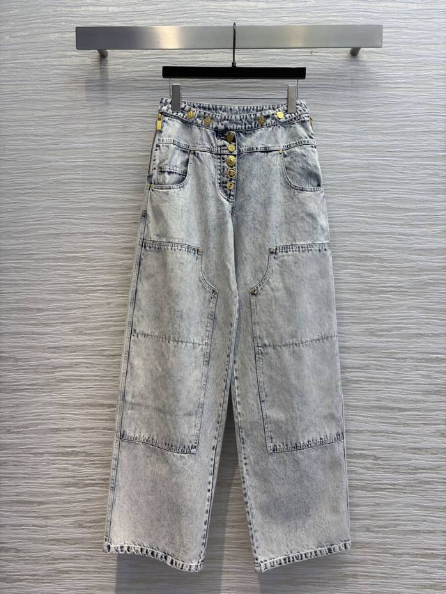 Sch's 25 spring and summer gold buttoned snowflake workwear jeans are casual and