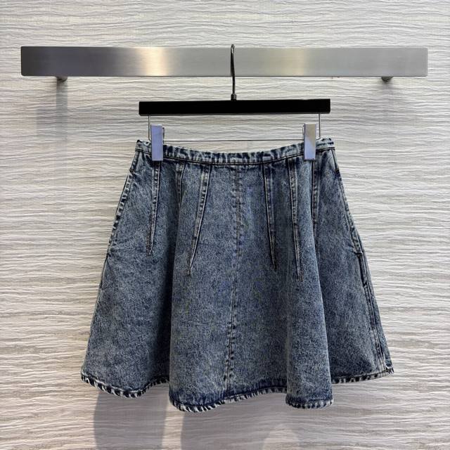 Sch's 25 Spring and Summer High Waist Umbrella Denim Skirt High waist pleated um