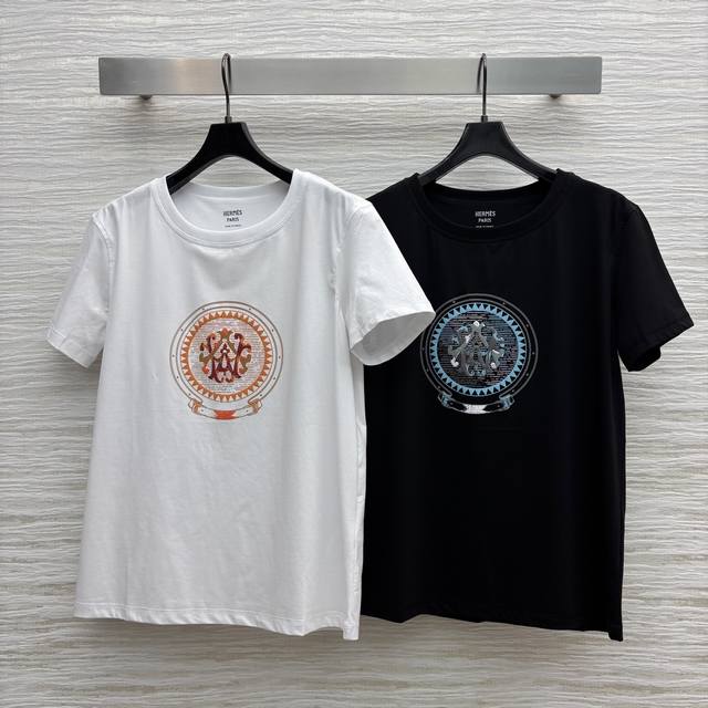 H's 25 new summer totem gradient print short-sleeved T-shirt simple basic style