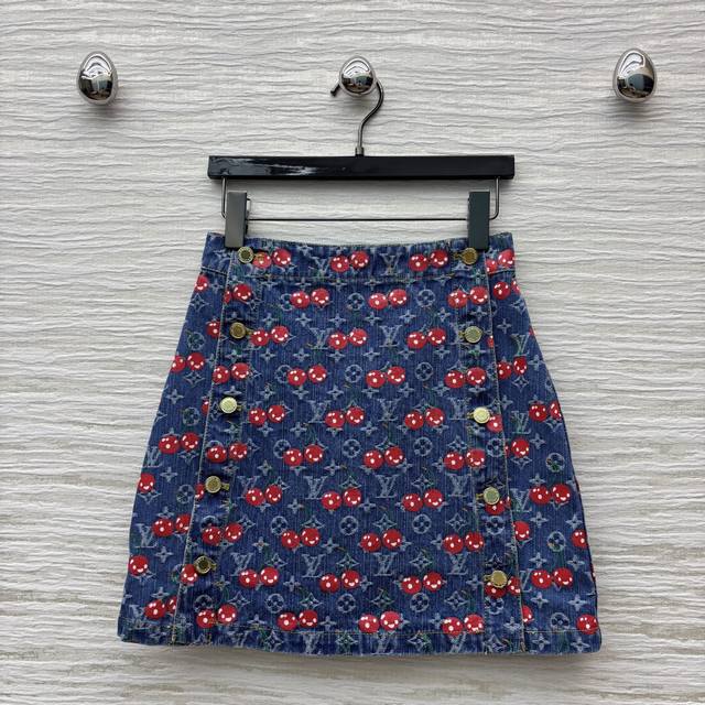 L's 25 summer new cherry letter old flower jacquard denim series high waist doub