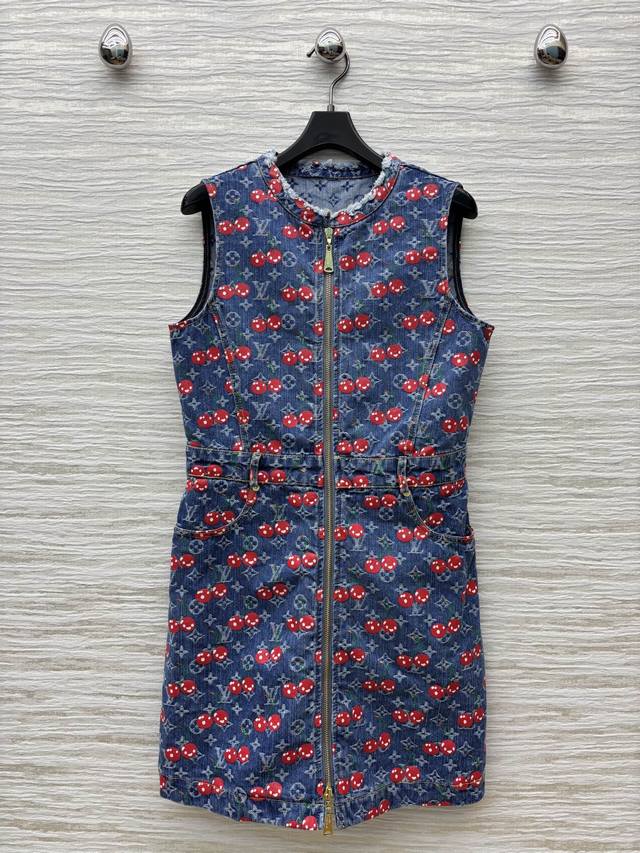 L home 25 summer new cherry letter old flower jacquard denim series round neck z