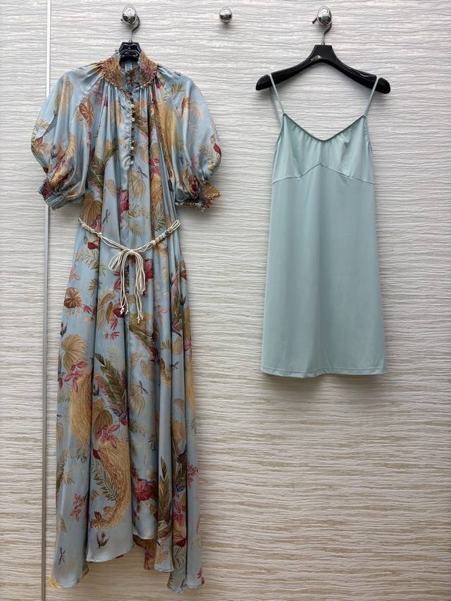25 Spring/Summer Z French court style retro oil painting dress Blue cream Indian