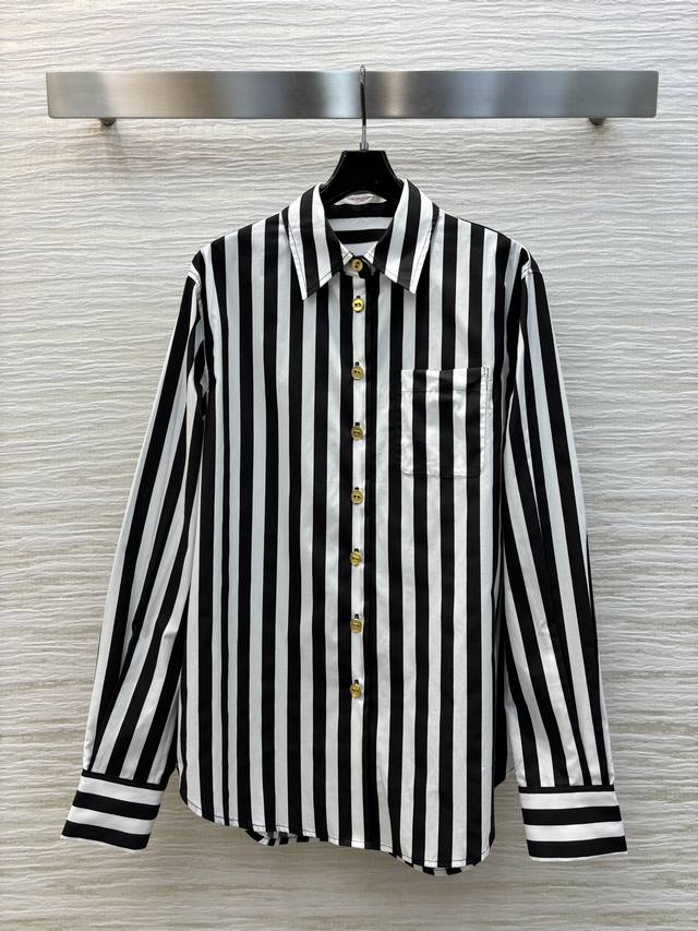 Sch's 25 early spring new metal buttoned striped shirt, custom-woven striped cot