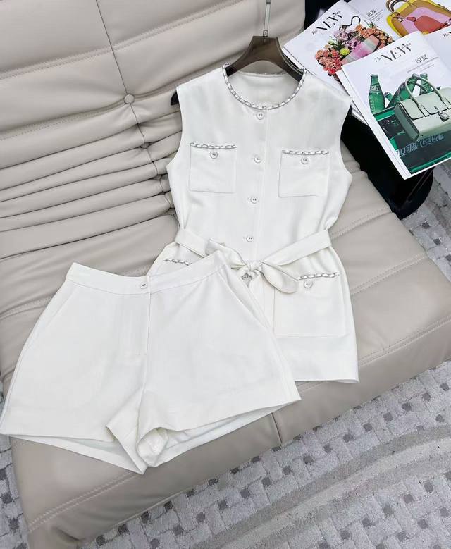 25Ss New Heavy Industry Vest Set Chain Four Pocket Sleeveless Top + High Waist S