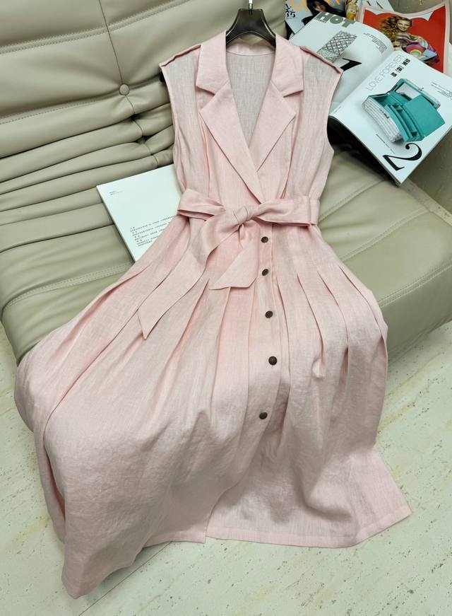 2025 Lp new 100% natural linen dress for workplace commuting slimming linen plea