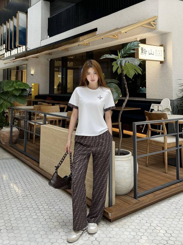 New Fd 25 summer new suit, round neck short-sleeved T-shirt + double F jacquard