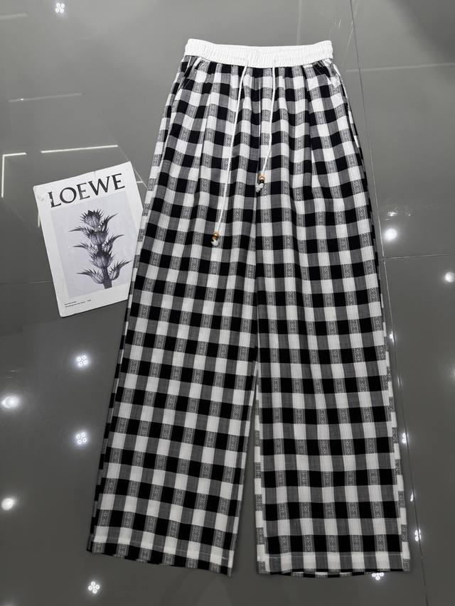 Qoy- New left waist diamond logo plaid wide-leg pants contrast color stitching w