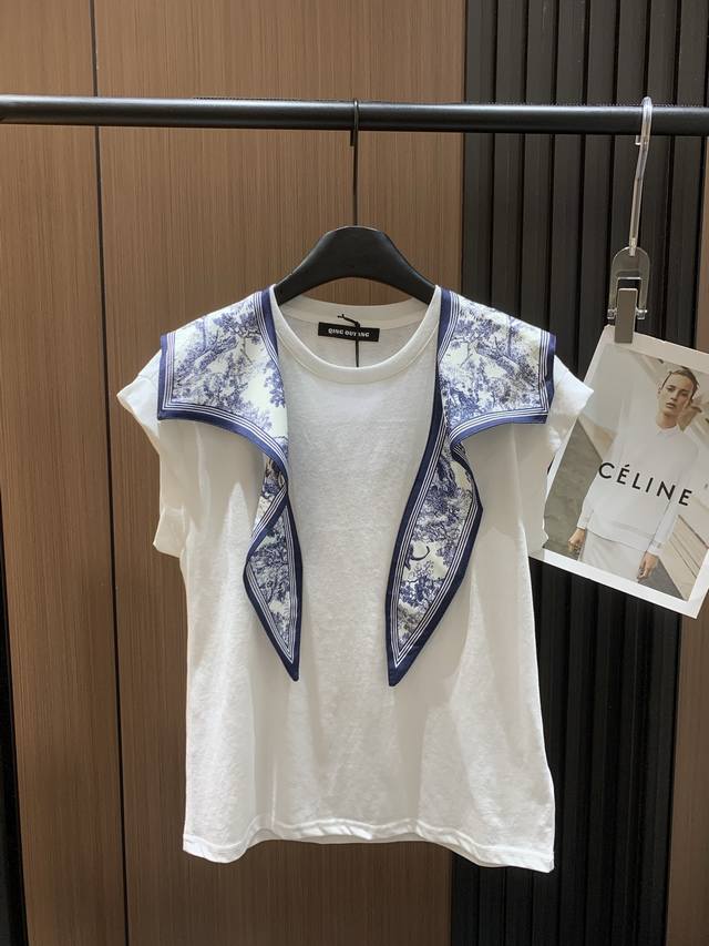 Qoy 2025 new version of silk scarf T-shirt marble flower silk scarf 0001Fae7 wit