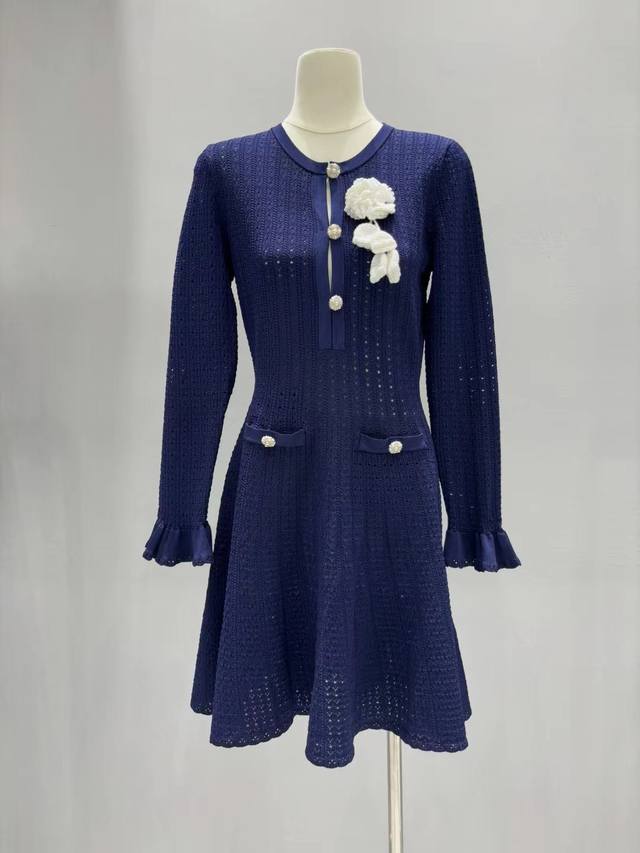 2025 new style ruffle sleeve hollow knit dress Size: S- L