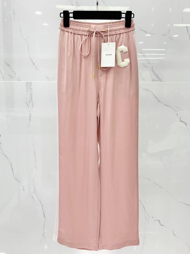 Selin acetate contrast casual pants Imported acetate satin fabric Exclusive hot