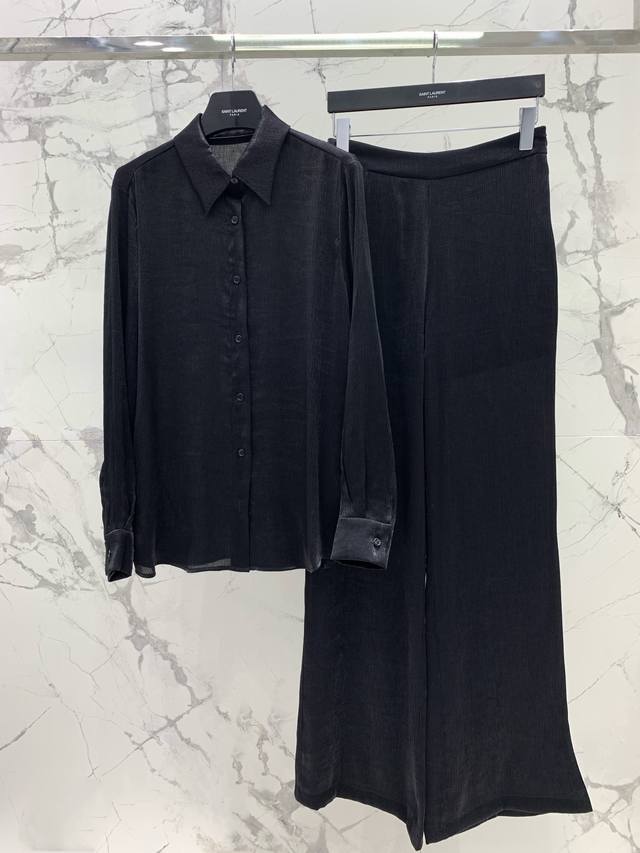 A set of *Saintlaurent 2025 rayon natural pleated shirts paired with wide-leg pa