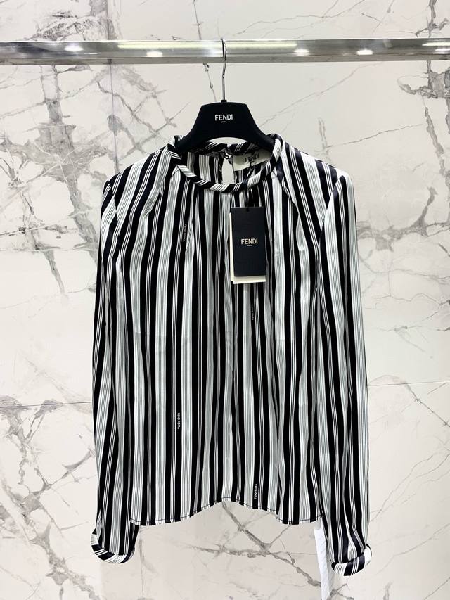 Fendi's new silk satin striped shirt Yb custom three-dimensional cutting Cotton
