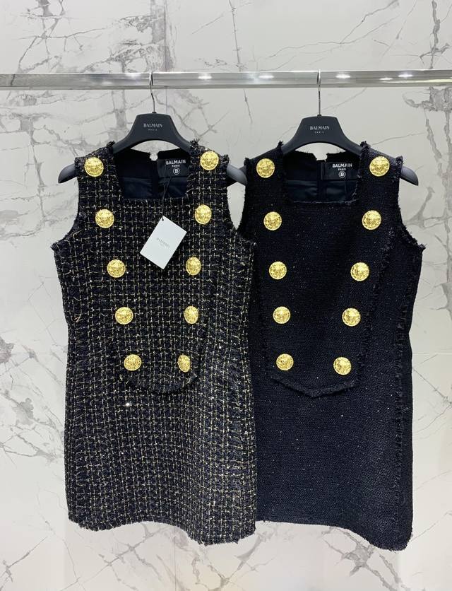 Barr's gold vest sleeveless dress Light luxury high-end wool sleeveless dress Pa
