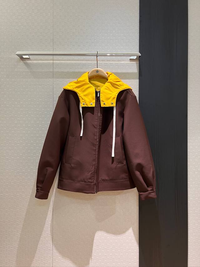 New early autumn color contrast hooded splicing fake two-piece design casual jac