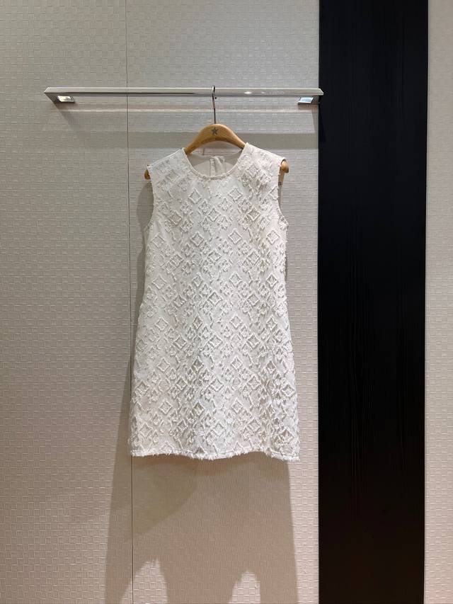New Recommendation White Old Flower Jacquard Denim Sleeveless Vest Dress Simple