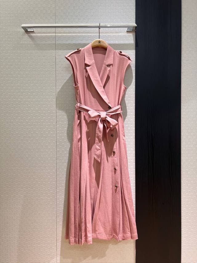 New arrival Lp pink suit collar vest style linen dress long skirt shoulder badge