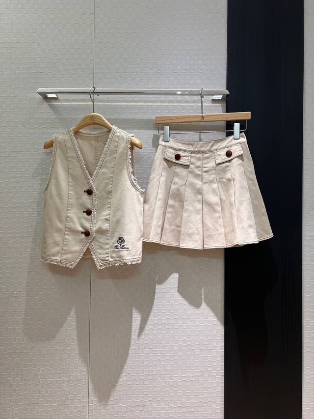 New arrival Lp bright line suit V-neck raw edge vest denim top denim pleated ski