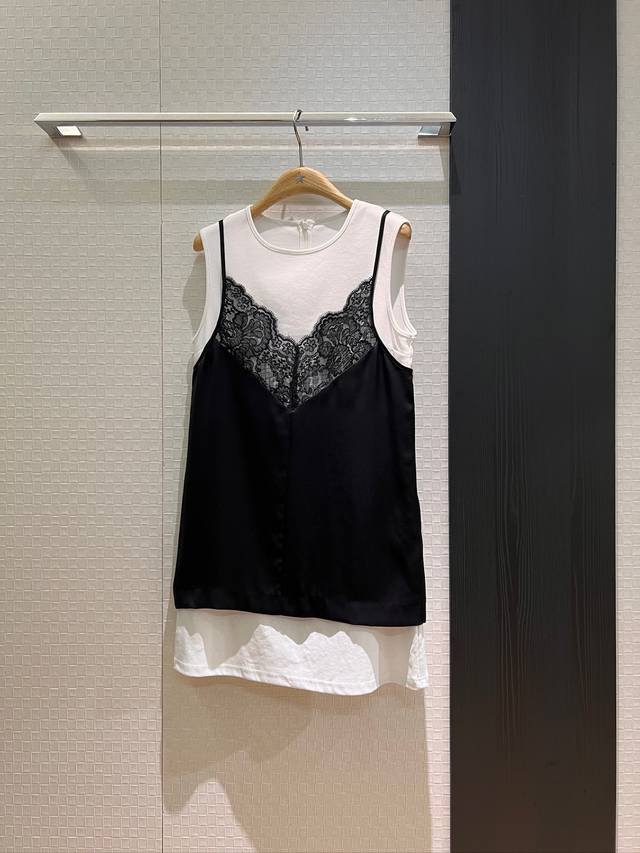 New acetate lace suspender skirt with white vest T-skirt two-piece French lazy f