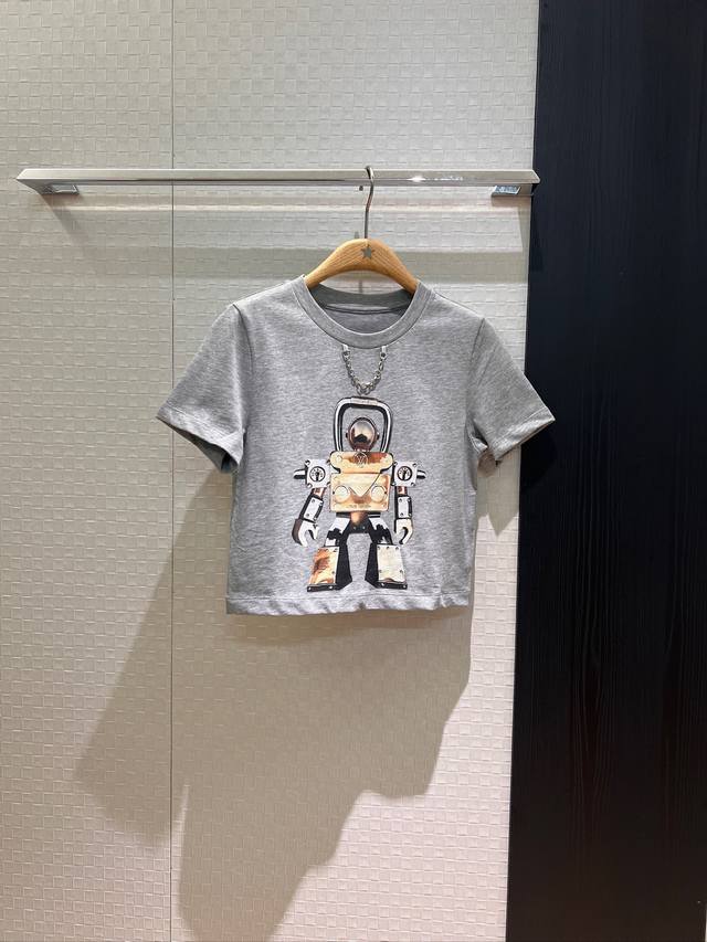 New classic chain decoration robot print short T-shirt fashionable and stylish a