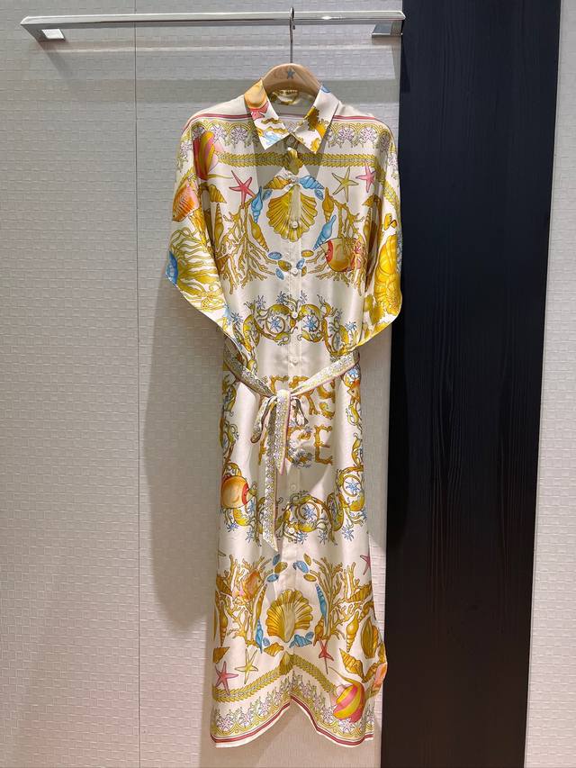 New Versace Versace starfish shell positioning print silk twill silk dress heavy