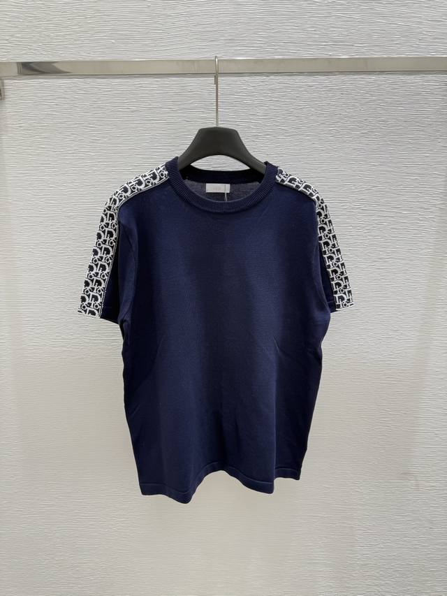 D's new summer round-neck letter knitted short-sleeved shirt Color: Royal Blue S