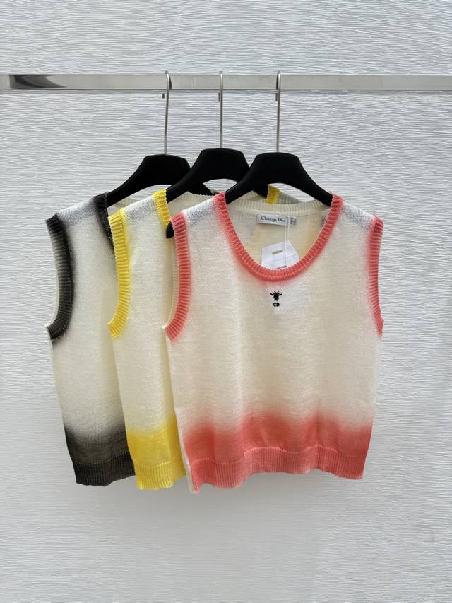 D's new summer round neck gradient knitted vest Color: yellow red black Size: 36