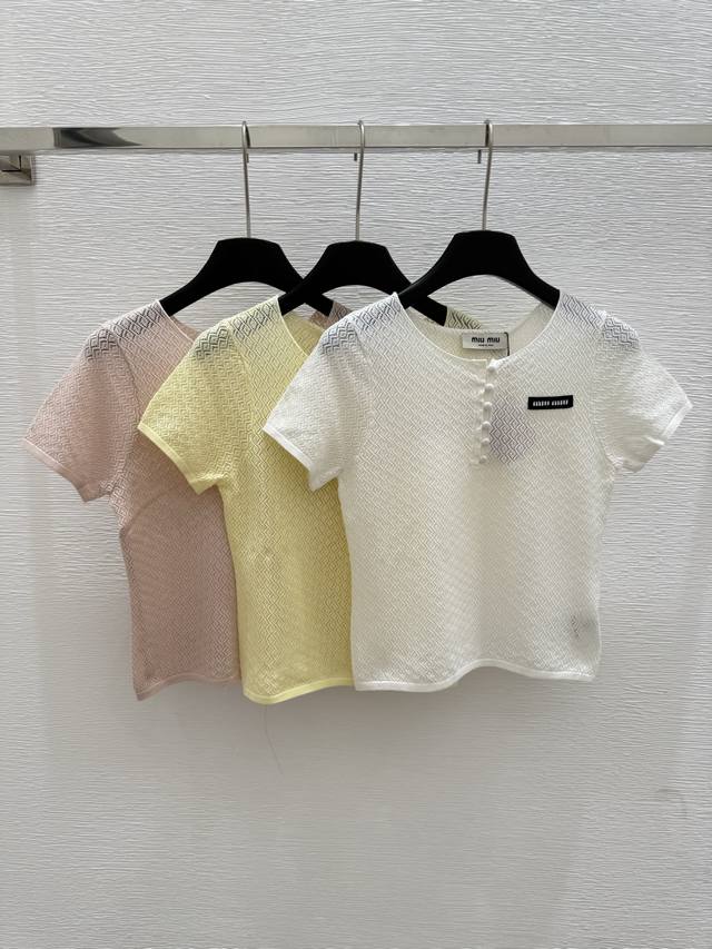 M's new summer round neck knitted short sleeves Color: white yellow pink Size: 3