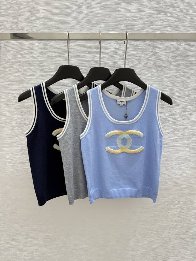 CH's new summer round neck knitted vest Color: royal blue gray blue Size: 36.38.