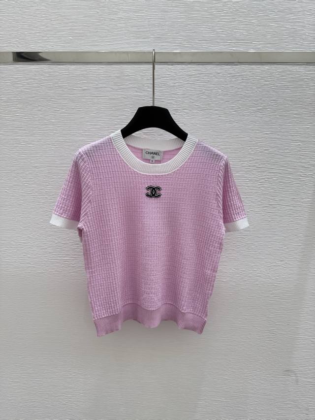 Ch's new summer round neck knitted short sleeves Color: Pink Size: 36.38.40