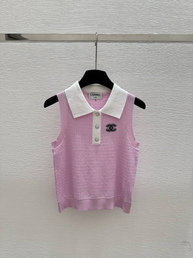 Ch's new summer lapel knitted vest Color: Pink Size: 36.38.40