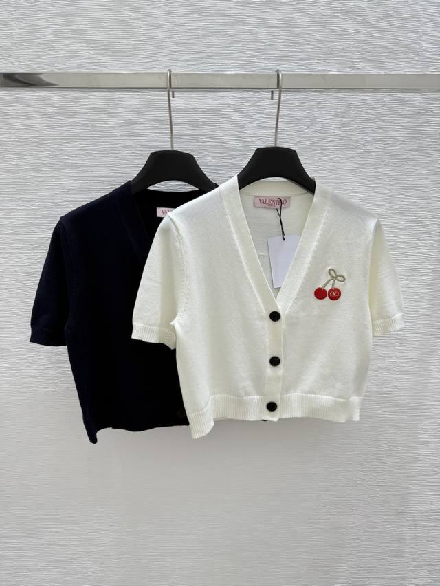 Va's new summer cherry cardigan knitted short sleeves Color: royal blue white Si