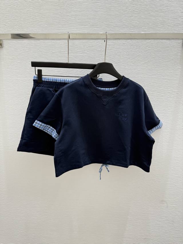 M's new summer round neck strap two-piece knitted Color: Royal Blue Size: 36.38.