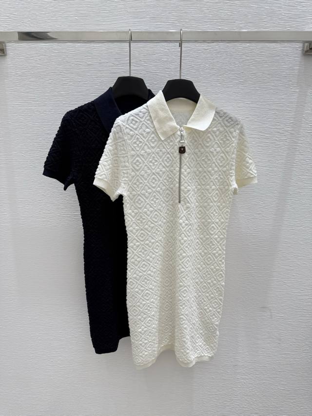 L's new summer solid color zipper knitted dress Color: white royal blue Size: 36