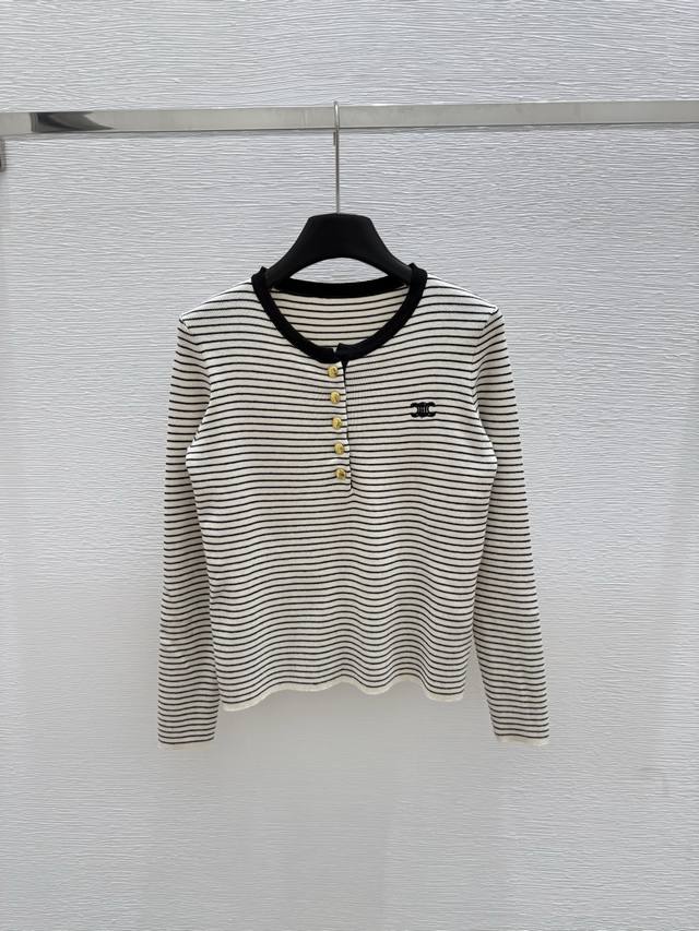 CE summer new striped knitted long sleeves Color: White Size: 36.38.40