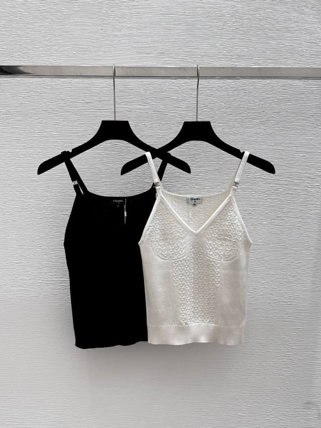 Ch's new summer pure color simple knitted suspenders Color: white black Size: 36