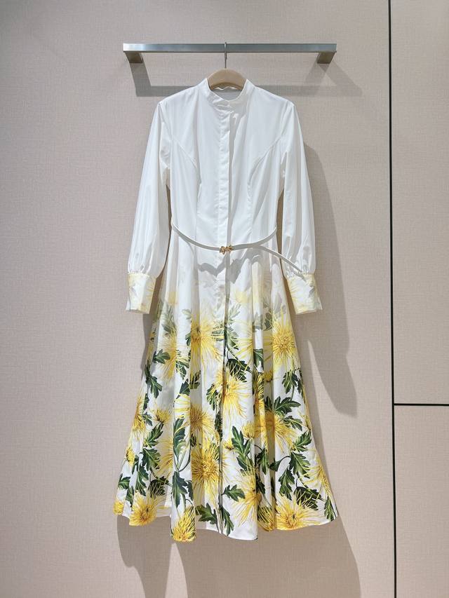 Oscar De La R*E*N*T*A Positioning print long-sleeved dress, stand-up collar desi