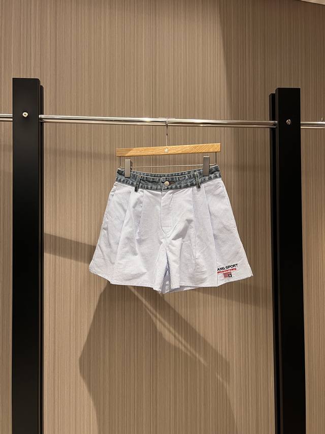 New Recommendation King Splicing Denim Waist Oxford Cloth Wide Leg Shorts Culott