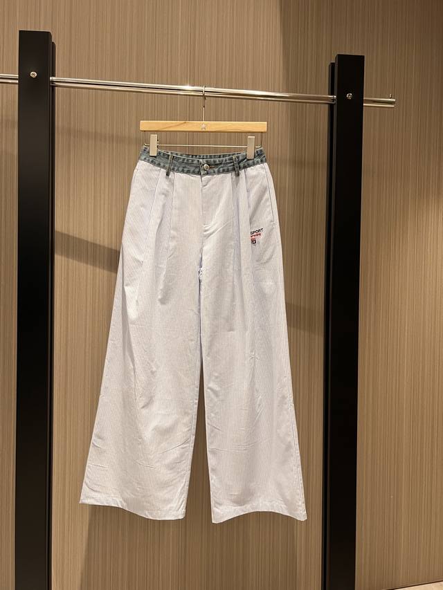 New Recommendation King Splicing Denim Waist Oxford Cloth Wide Leg Pants Embroid