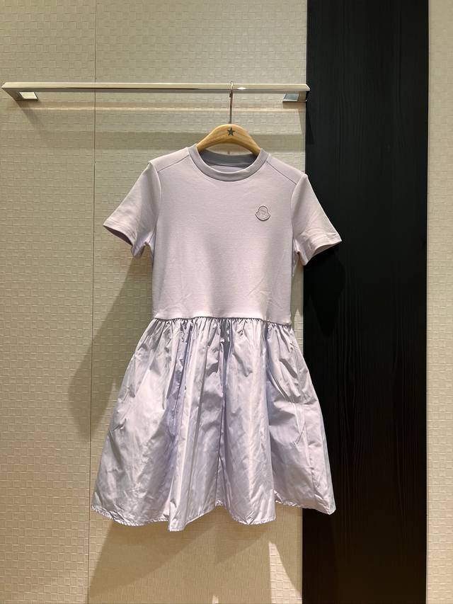 Recommended new style Monogram stitching nylon taro purple T-shirt dress short-s