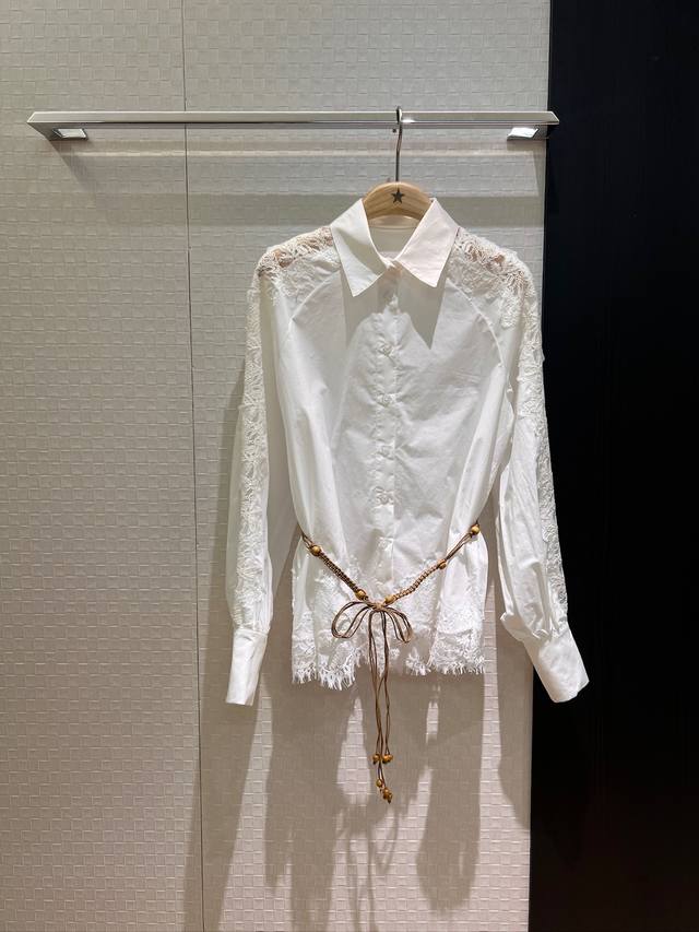New style stitching lace blouse sleeves transparent lace waist rope decoration l