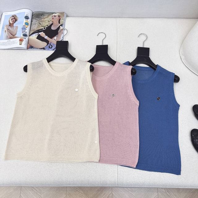 Miu 25Ss Spring and Summer latest ice silk sleeveless sweater Customized ice sil
