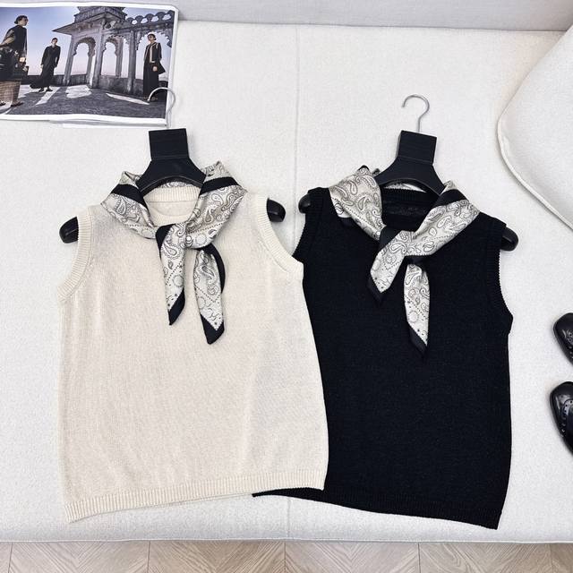 Lp20Ss The latest spring and summer scarf-decorated sleeveless knitted vest is a