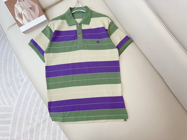 Ac*E new style smiley face logo logo striped lapel Polo shirt custom-made woven