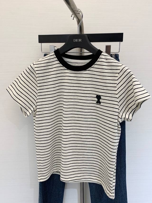 New summer contrasting striped short-sleeves, round neckline, comfortable fit, c