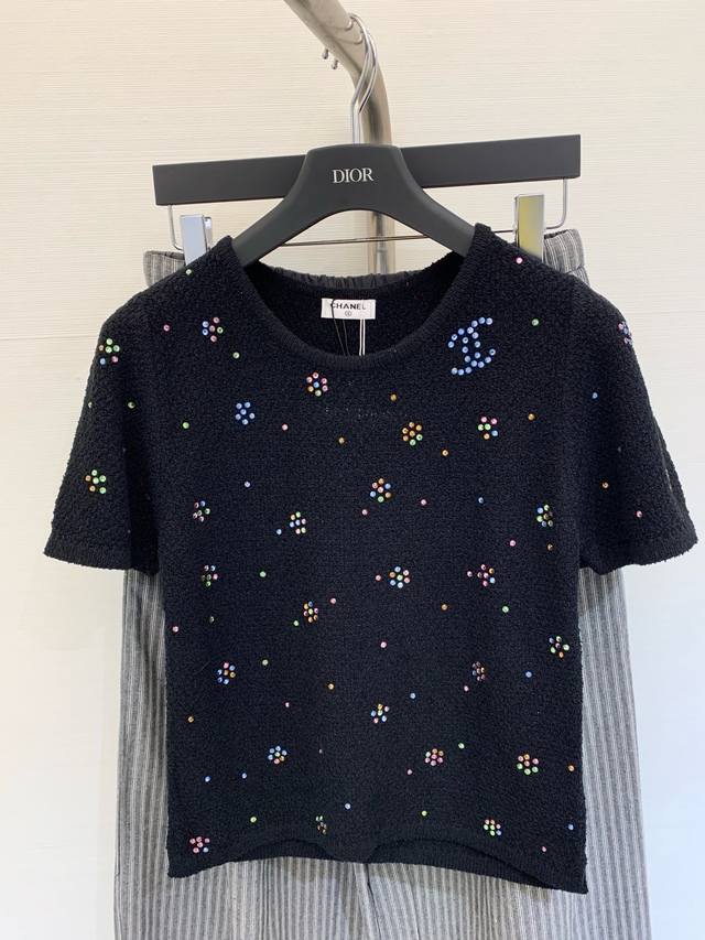 New summer style diamond flower design round neck knitted short sleeve heavy sty