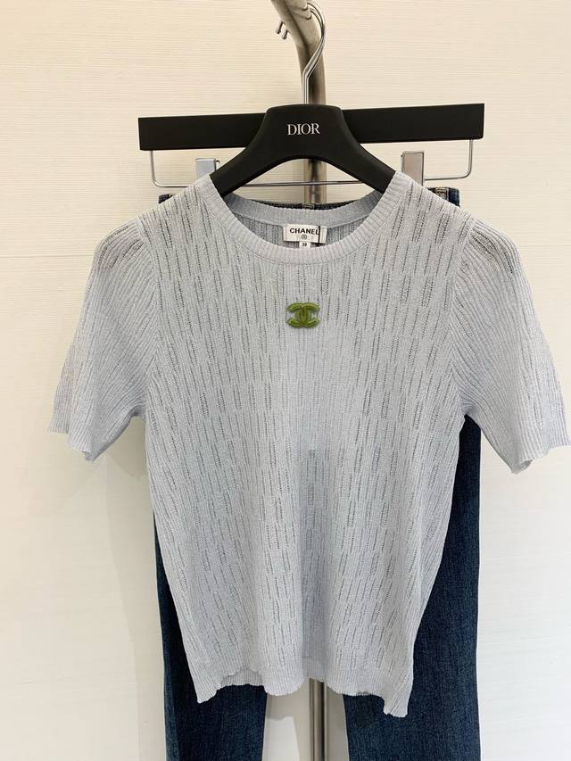 New summer round neck knitted short sleeves custom wool Tencel hollow fabric ref