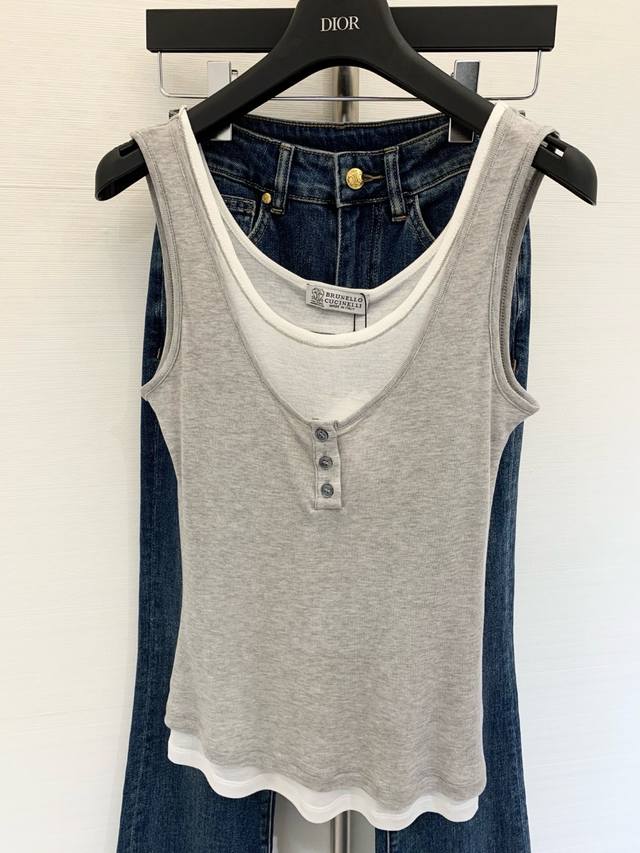 New summer Tencel wool fake two-piece vest, a must-have in summer, refreshing an